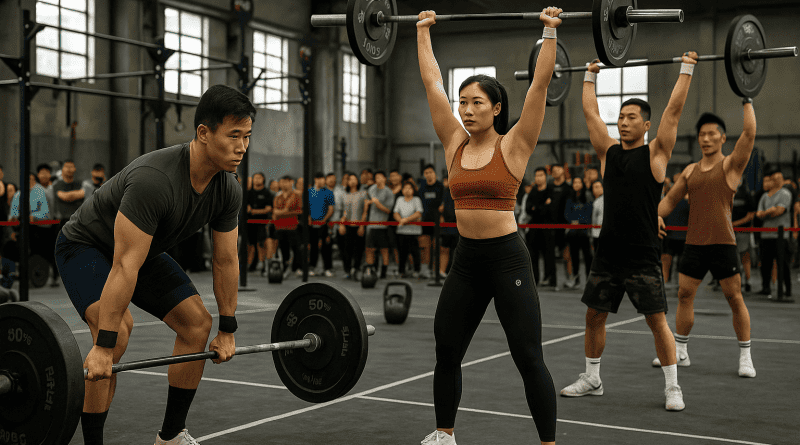 Atletas chinos participan en una competencia de fitness funcional, reflejando el auge del entrenamiento físico moderno en el país.
