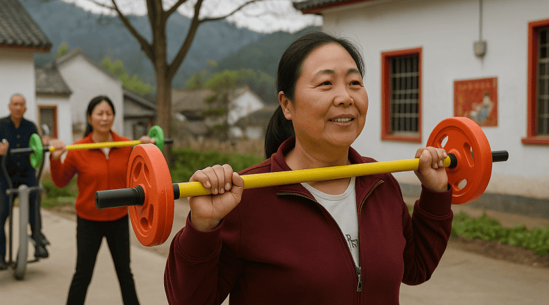 Personas mayores chinas practicando ejercicios matutinos en un parque, una actividad tradicional que promueve la salud y la longevidad