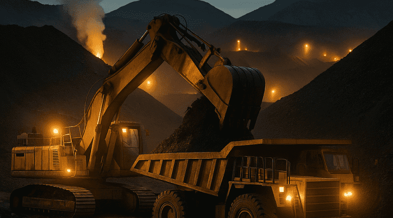 Vista aérea de una planta industrial de tierras raras en China, símbolo del control chino sobre los minerales estratégicos del mundo.