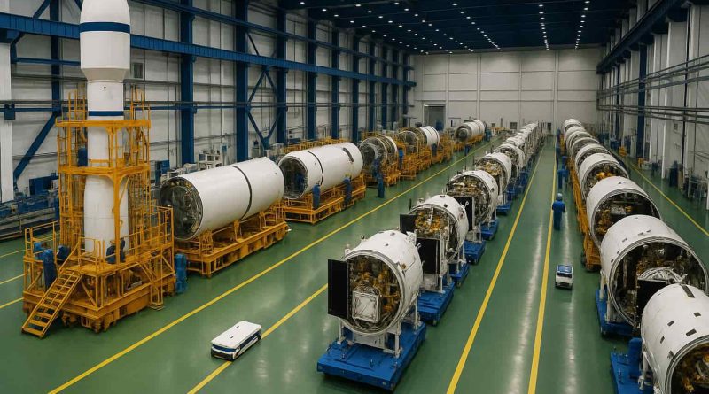 China producción masiva cohetes satélites - línea ensamblaje automatizado fabricación espacial