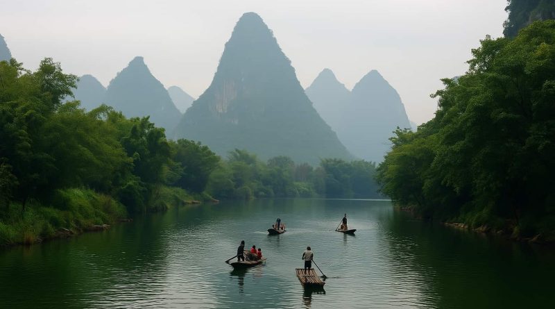 Turismo Guilin China sostenible - paisajes kársticos actividades aire libre senderismo kayak