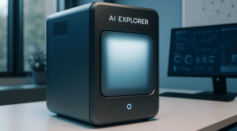 Servidor de inteligencia artificial compacto tipo mini refrigerador sobre un escritorio moderno en China