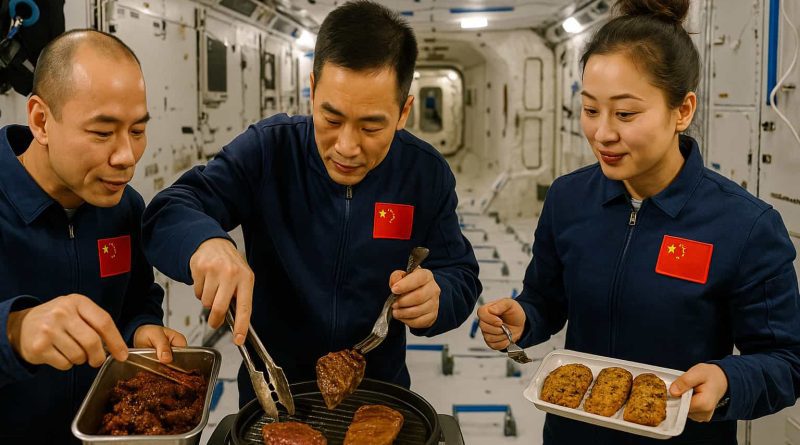 Astronautas chinos hacen BBQ en estación espacial Tiangong