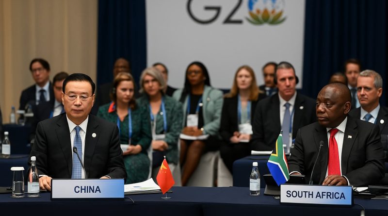 Delegaciones del G20 en Sudáfrica durante sesiones lideradas por Li Qiang y países del Sur Global.