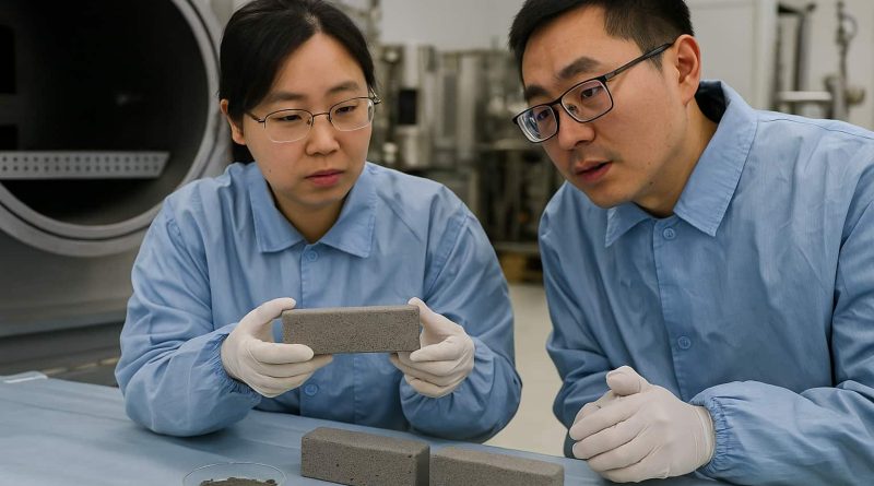 Ladrillos experimentales hechos con suelo lunar simulado regresan para pruebas en China.