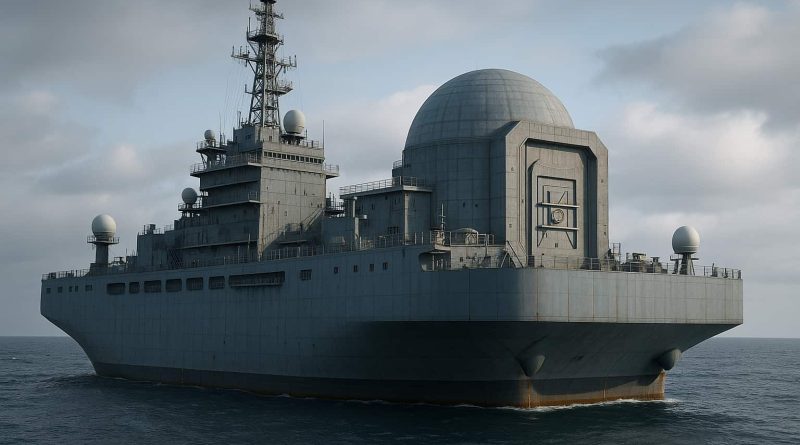 Plataforma científica china tipo isla artificial flotante en mar profundo.