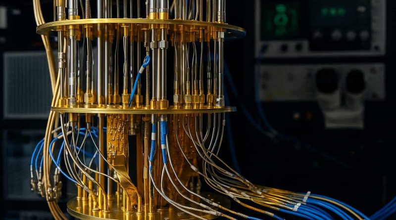 China computadora cuántica Hanyuan-1 en laboratorio de Hefei, con detalles del sistema de átomos fríos y cables ópticos