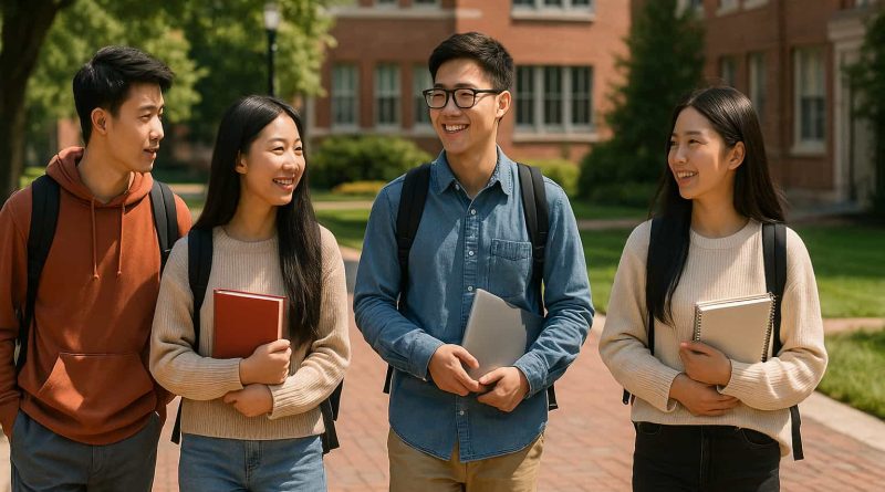Estudiantes chinos universidades EE.UU. - campus vida académica internacional educación global