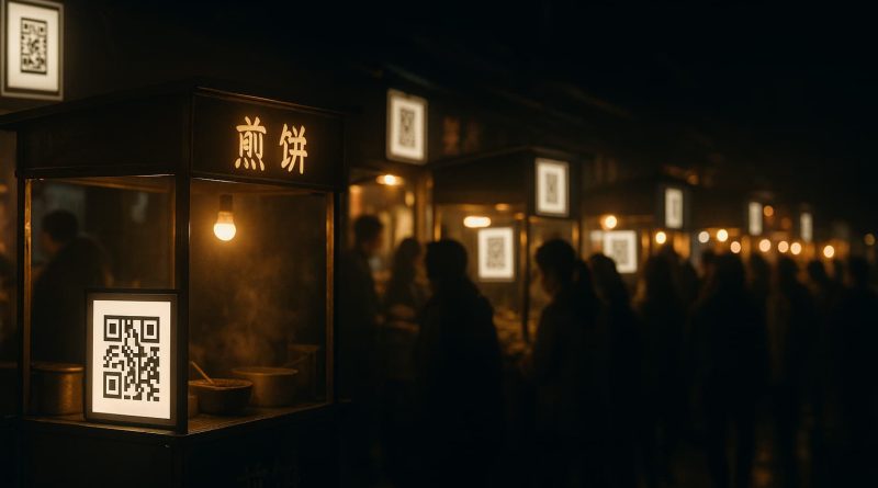 Calle de comida en Fujian donde los vendedores usan un mismo código de pago solidario.