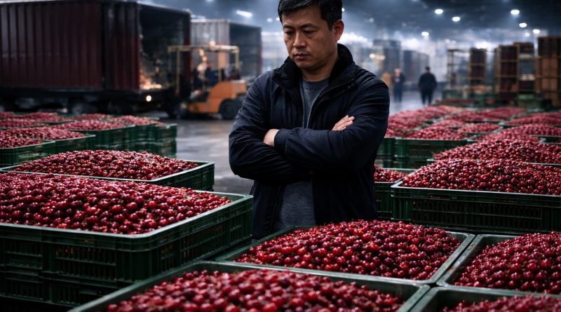 Cerezas chilenas en un mercado mayorista de China.