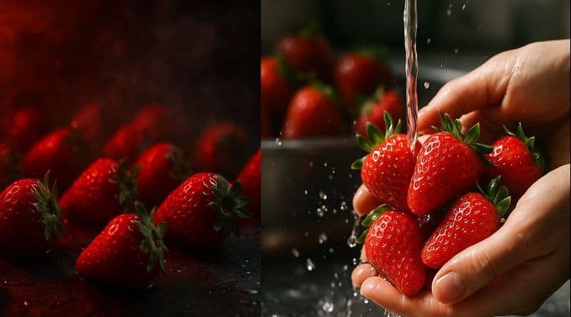 Fresas frescas en un mercado chino durante la temporada de venta.