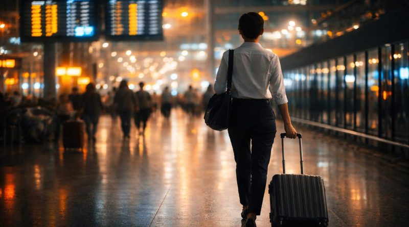 Jóvenes viajeros en un aeropuerto de Asia oriental rumbo a China.