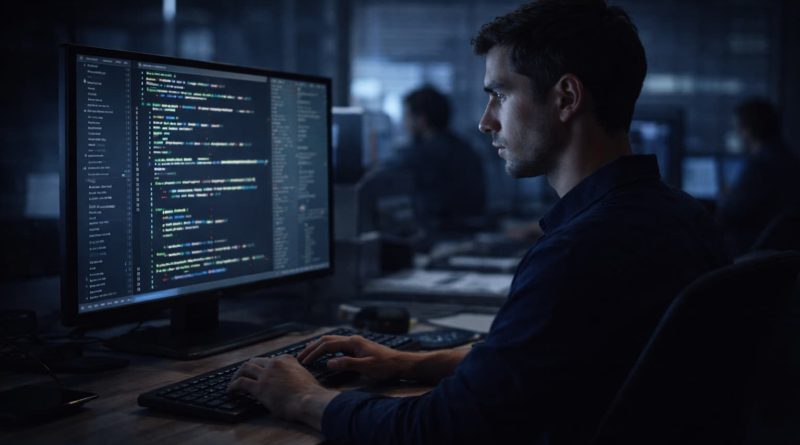 Sede de Huawei con elementos visuales de inteligencia artificial.