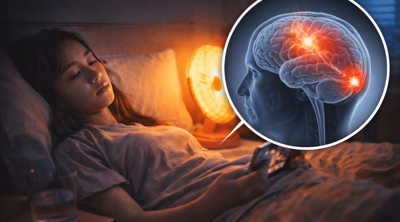 Calefactor eléctrico usado durante la noche en una habitación, asociado a riesgos de salud.