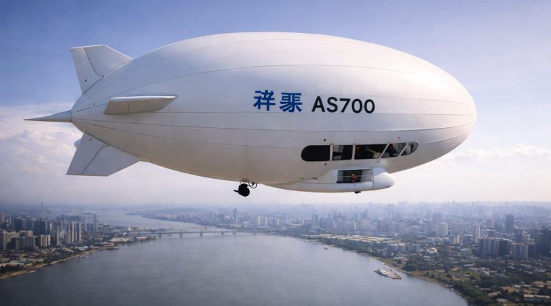 Dirigible chino AS700 realiza su primer vuelo comercial autorizado.