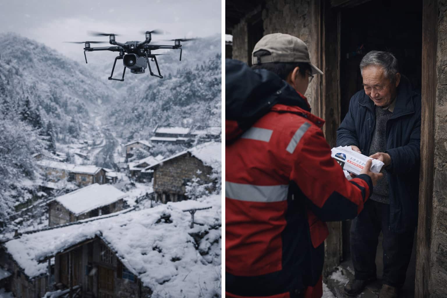 Drones asisten a ancianos aislados durante ola de frío en China