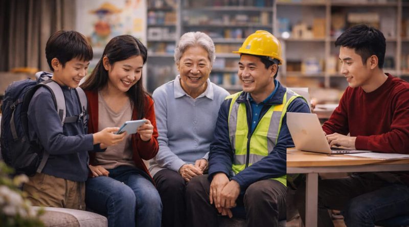 Familias urbanas en China durante actividades cotidianas en 2026.