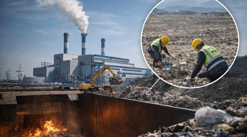 Planta de incineración de residuos urbanos en China generando energía.