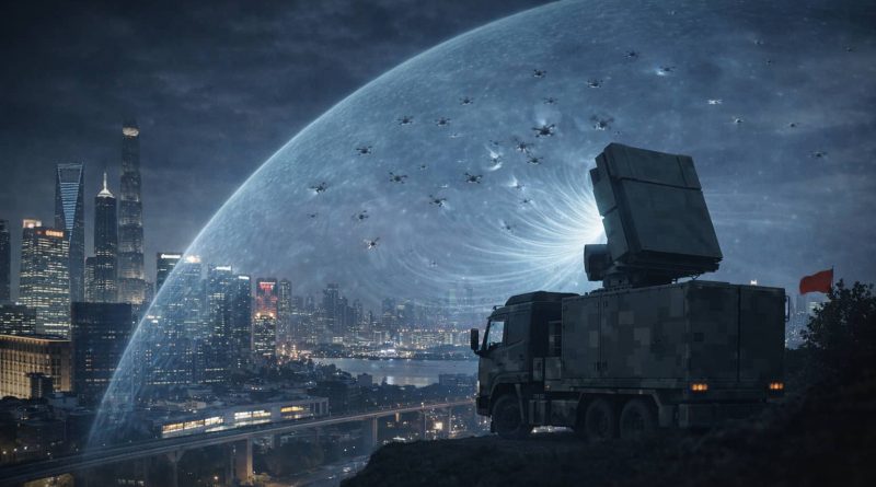 Sistema antidrones chino Huracán-3000 presentado en exhibición tecnológica.