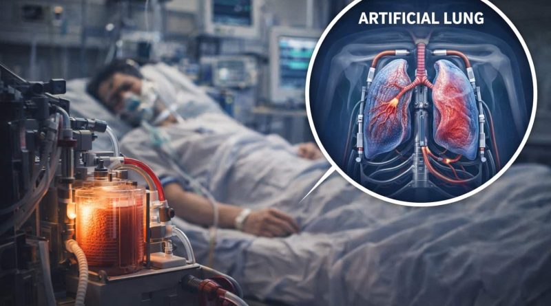 Sistema médico de pulmón artificial usado para mantener con vida a un paciente crítico
