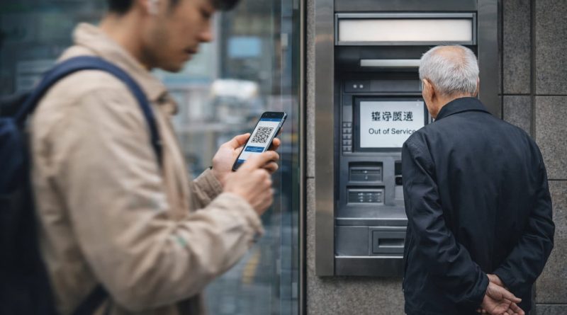 Sucursal bancaria cerrada en una ciudad china