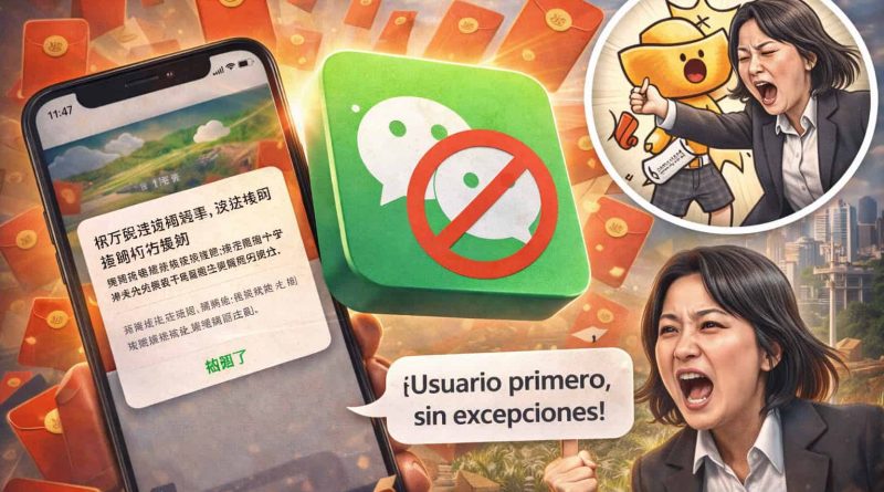 Aviso de WeChat bloqueando enlaces de sobres rojos de Yuanbao durante el Año Nuevo chino.