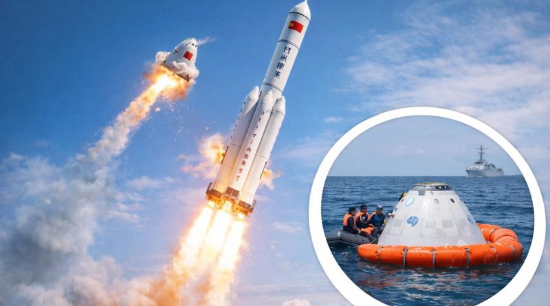 Cohete Long March-10 durante prueba del programa lunar tripulado de China.