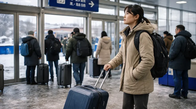Cruce fronterizo entre Heihe y Blagovéshchensk durante el invierno