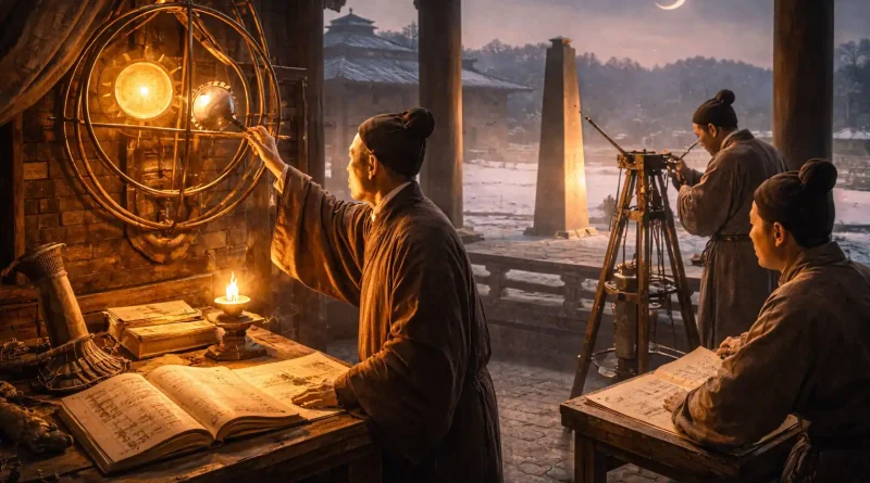 Diagrama del calendario lunisolar chino con fases lunares y términos solares