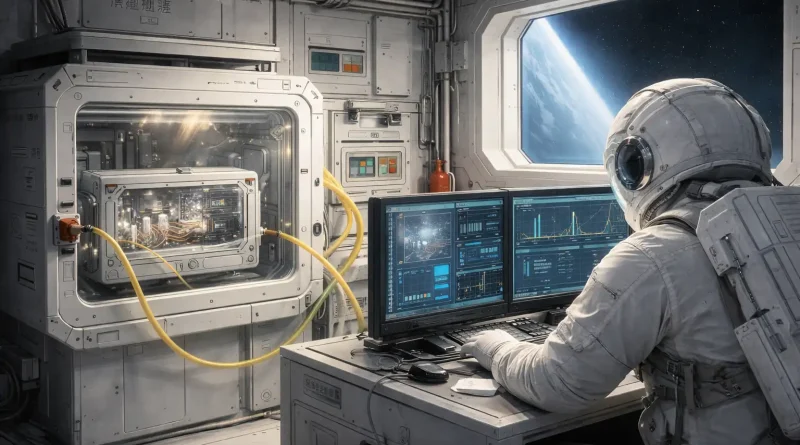 Dispositivo experimental con ratones en la estación espacial china durante una misión científica.