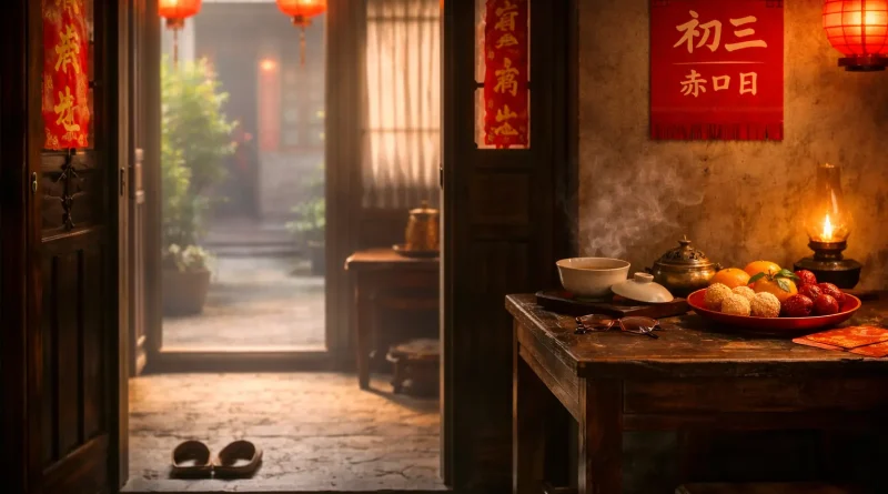 Personas descansando en casa durante el Año Nuevo chino, con ambiente familiar y festivo.