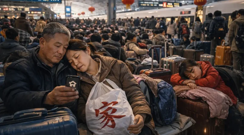 Multitud de viajeros en estación de alta velocidad durante el Chunyun en China