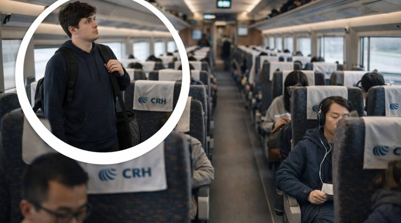 Vagón silencioso en un tren de alta velocidad chino durante el Spring Festival.