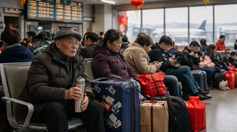Turismo Año Nuevo China 2026 con alto flujo de pasajeros en aeropuertos