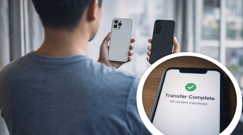 iPhone y smartphone Android realizando transferencia directa de datos.