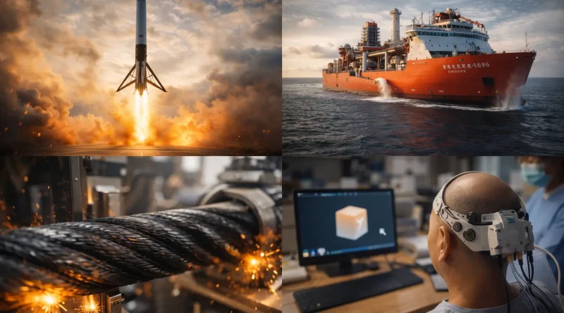 collage de avances tecnológicos de China en marzo de 2026 incluyendo fibra de carbono y energía nuclear