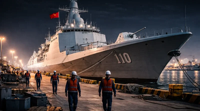 Destructor tipo 055 de China durante entrenamiento naval