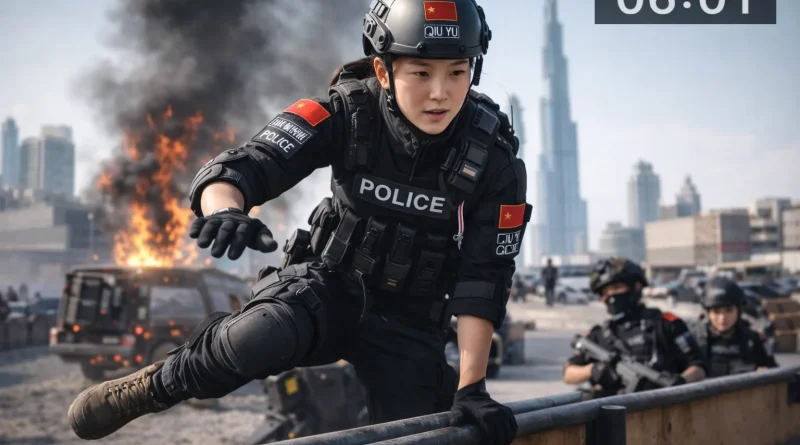 Agente SWAT china supera obstáculos durante competencia internacional en Dubái
